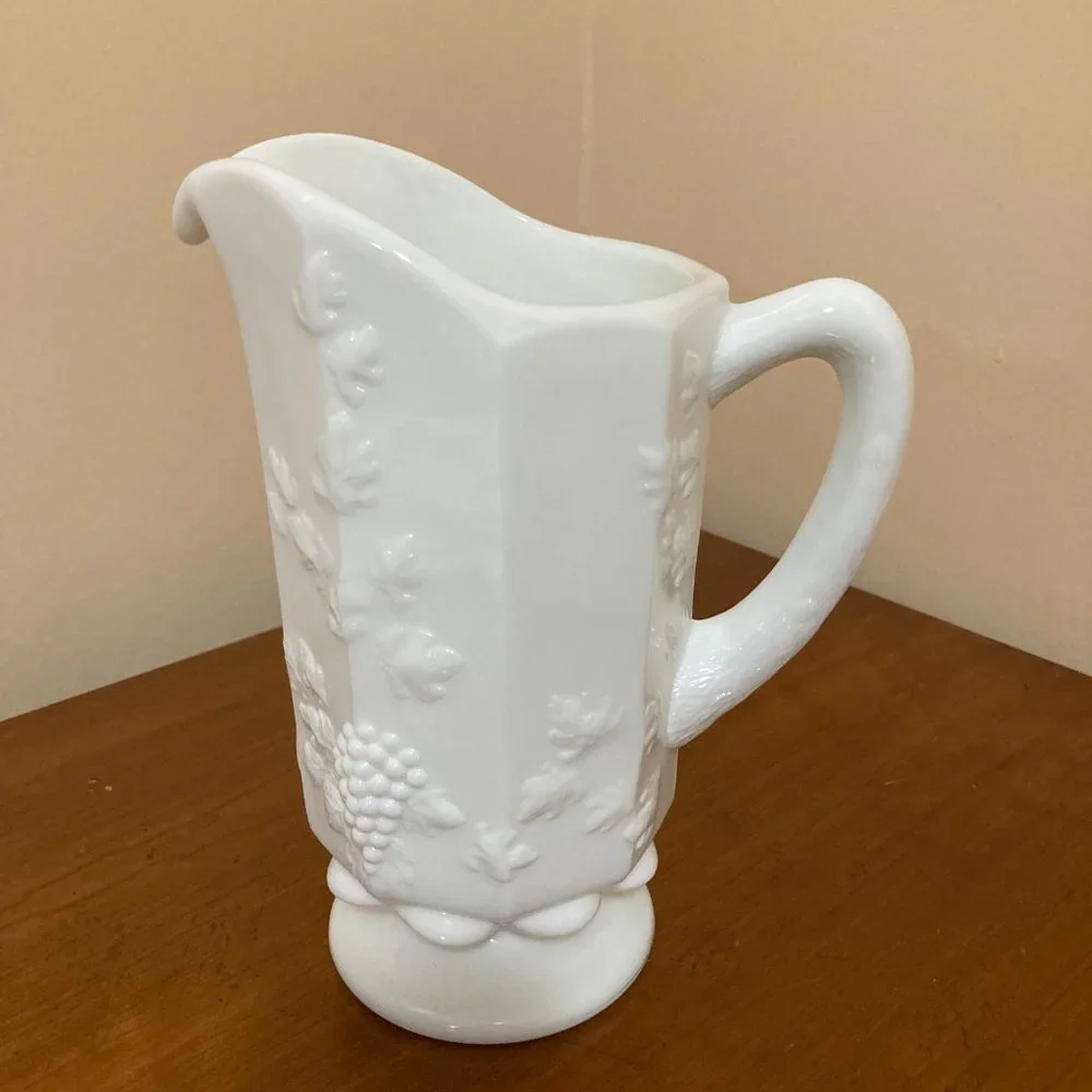Vintage Milk Glass Pitcher Westmoreland 9" Vines Grape - Picture 2 of 6